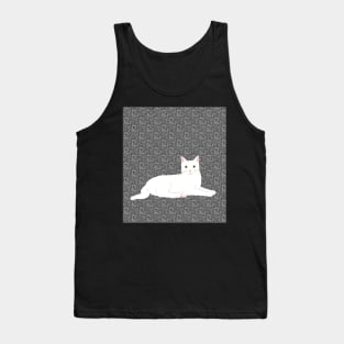 The White cat on a patterned background chilling and watching you. Tank Top